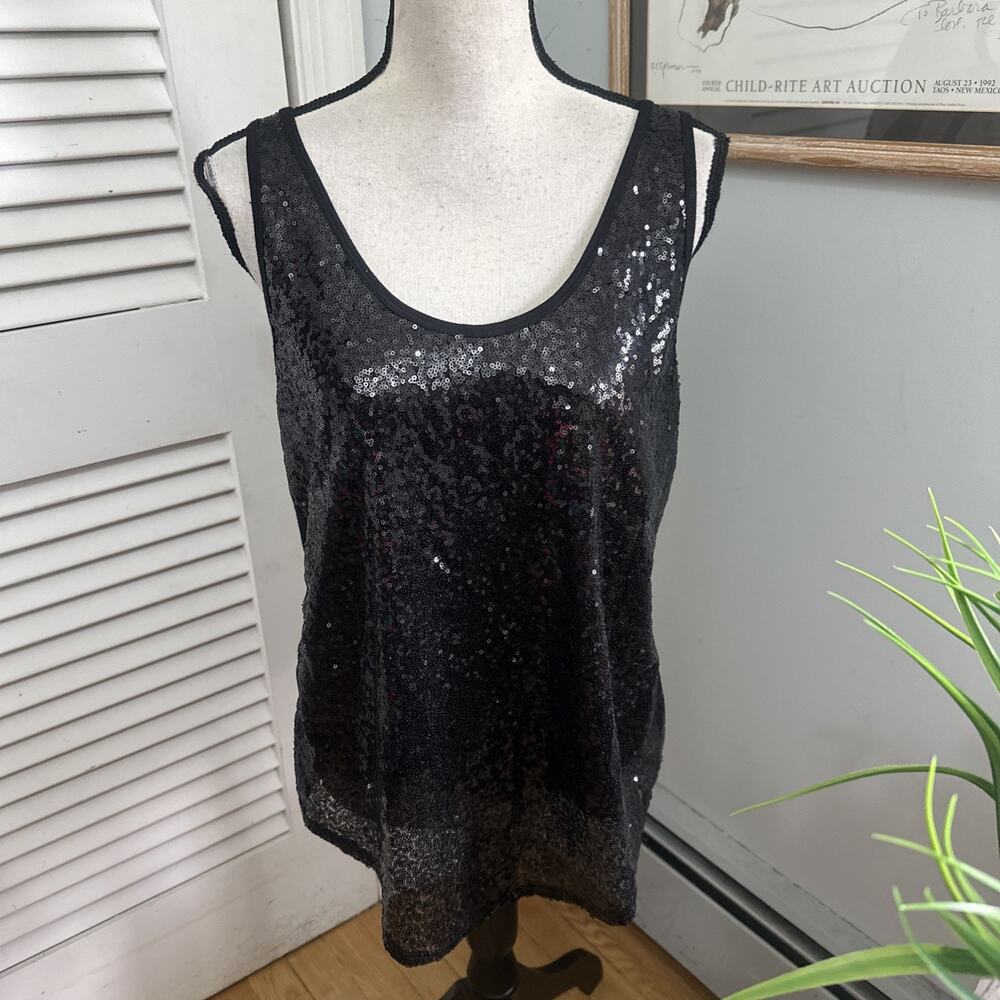 Jet John Eshaya Top Womens Small Black Sequin Tank Minimalist Glam Party
